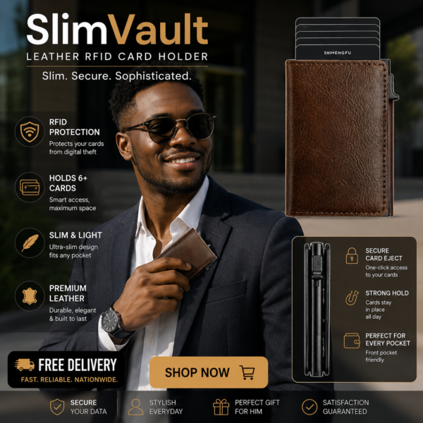SlimVault – Porte-Cartes RFID en Cuir 💼🔒 : Élégance, Sécurité & Format Ultra-Fin !